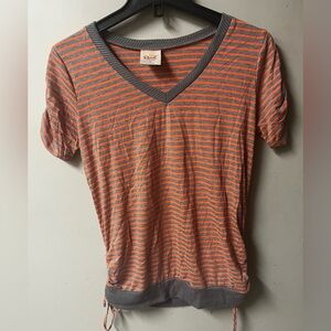 Women's Maternity V-Neck Striped Tee in Orange and Gray